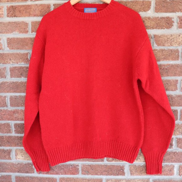 Pendleton Red Wool Sweater *100% Shetland Pure Virgin Wool * Mens Medium Vintage - Picture 3 of 16